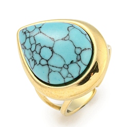 Синтетическая Бирюза Ионное покрытие (ip) 304 манжеты из нержавеющей стали с синтетической бирюзой, открытые кольца в форме слезы для женщин и мужчин, реальный 18 k позолоченный, 18.5x23.5 мм, внутренний диаметр: регулируемый.