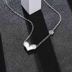 Нержавеющая Сталь Цвет 304 ожерелья из нержавеющей стали с подвеской в виде сердца из натуральной белой ракушки для женщин, цвет нержавеющей стали, 16.93 дюйм (43 см)
