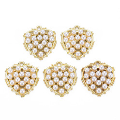 Creamy White Plastic Pendants, with Light Gold Plated Findings, with ABS Plastic Imitation Pearl, Cadmium Free & Nickel Free & Lead Free, Heart, Creamy White, 21.5x20x5mm, Hole: 1.6mm