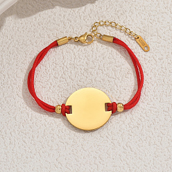 Красный Нержавеющая сталь ссылка плоским круглые браслеты, браслеты из нейлоновой нити для женщин дружба, красные, внутренний диаметр: 6-3/4 дюйм (17 см)