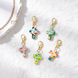 Золотой Подвесные украшения из искусственной бирюзы, окрашенные распылением, крестик, с цинковым сплавом застежками омаров коготь, золотые, 32.5 мм