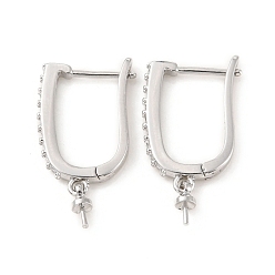 Платина Серьга-кольцо из латуни с микропаве из кубического циркония, защелка задняя с зажимными скобами для наполовину просверленных бусин, без кадмия и без свинца, платина, 21x13x2 мм, контактный: 0.9 мм и 0.8 мм