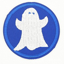 Royal Blue Computerized Embroidery Cloth Iron on/Sew on Patches, Costume Accessories, Flat Round with Ghost, Royal Blue, 7.2cm