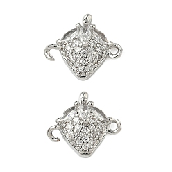 Платина Латунные подвески-фигурки с прозрачным кубическим цирконием и фруктами, клубничные ссылки, без кадмия и без свинца, долговечный, стойки покрытие, платина, 12x13.5x4.5 мм, отверстия: 1.2 мм и 1.4 мм.