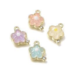 Mixed Color Brass & Resin & Rhinestone Pendants, Flower Charms, Mixed Color, 12.5x10x6mm, Hole: 1.4mm