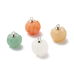 Mixed Stone Natural Mixed Stone Charms, Pumpkin, with Platinum Tone Brass Findings, 11~11.5x10mm, Hole: 1.4mm