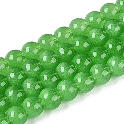 Зеленый лайм Прозрачные стеклянные нити, имитирующие кошачий глаз, круглые, зеленый лайм, 5.5~6 мм, отверстие : 0.9~1 мм, около 146~149 шт / нитка, 30.31~31.5 дюйм (77~80 см)