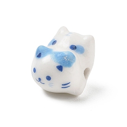 Cat Shape Handmade Porcelain Beads, Bright Glazed Porcelain, Light Blue, Cat Shape, 11.5x17x14mm, Hole: 2.5mm