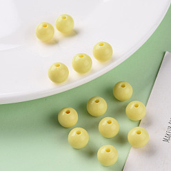 Yellow Opaque Acrylic Beads, Round, Yellow, 10x9mm, Hole: 2mm, about 940pcs/500g
