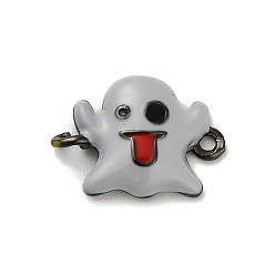 Ghost Подвески-соединители из латуни светло-серого цвета с эмалью на Хэллоуин, стойки покрытие, долговечный, без свинца и без кадмия, металлический черный , призрак, 12.5x17.5x3 мм, отверстия : 1.4 mm и 1.6 мм