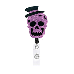 Skull Halloween Theme Badge Reel, Wool Felt Clip-On Retractable Badge Holders, Tag Card Holders, Skull, 85mm