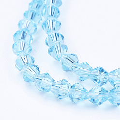 Light Sky Blue Imitation Austrian Crystal 5301 Bicone Beads, Faceted Glass Beads Strands, Light Sky Blue, 4x4mm, Hole: 1mm, about 88~89pcs/strand, 12.99~13.39 inch
