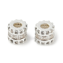 Посеребрённый Латунные микро проложить кубического циркония бусы, без кадмия, без никеля и без свинца, колонка, 925 серебро покрытием, 6x5.5 мм, отверстие : 3 мм