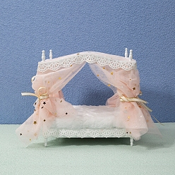 Персиковый Слойка Мдф доска принцесса кровать миниатюрные украшения, аксессуары для кукольного домика с микро-ландшафтом, притворяясь опорными украшениями, розовые, 170x125x180 мм