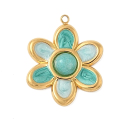 Бирюза Крашеные натуральный белый нефрит подвески, подвески-цветы из эмали из нержавеющей стали, реальный 18 k позолоченный, бирюзовые, 24.5x20x4.5 мм, отверстие : 1.4 мм