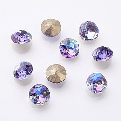 Фиолетовый K 9 кабошоны из стеклянного страза, блестящий лазерный стиль, имитация австрийский хрусталь, задние и задние, граненые, плоско-круглые, с покрытием на задной стороне, фиолетовые, 8x4.5 мм