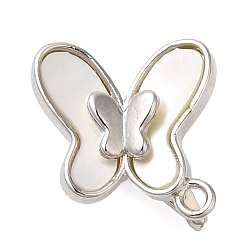 Платина Латунь, раскладывающиеся застежки из натуральной ракушки, без кадмия, без никеля и без свинца, бабочка, платина, 15x12.5x8.5 мм, отверстие : 1.2 мм