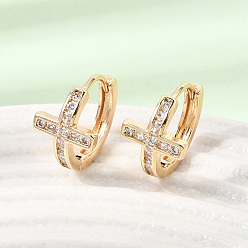 Plaqué 18K Or Véritable Micro cuivres ouvrent zircons boucles d'oreilles, croix, réel 18 k plaqué or, 14.5x10x16mm