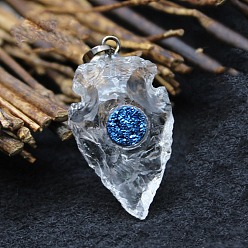Quartz Crystal Natural Quartz Crystal Pendants, Shield Charms with Metal Snap on Bails, 28x21mm