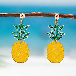Ananas 304 boucles d'oreille en acier inoxydable, Boucles d'oreilles pendantes en alliage acrylique pour femmes, ananas, 47x18mm