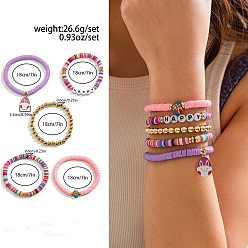 Кролик 5 шт. 5 виды браслетов из акрила, пластика CCB и полимерной глины, браслеты с эмалированными подвесками из пасхального сплава, разноцветные, кролик, 7.09 дюйм (18 см)