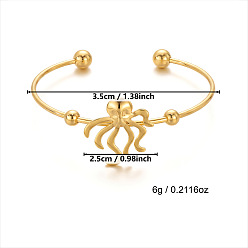 Осьминог 304 из нержавеющей стали манжеты браслеты, браслеты с крутящим моментом для женщин, золотые, осьминог, внутренний диаметр: 2.36 дюйм (6 см)