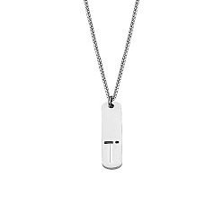 Letter T 304 Прямоугольные ожерелья из нержавеющей стали с вырезанными лазером инициалами, цвет нержавеющей стали, не тускнеет, Письмо T, 21.65 дюйм (55 см)