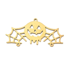 Golden Halloween 201 Stainless Steel Chandelier Component Links, Pumpkin with Spider Web, Golden, 20x39x1mm, Hole: 1.5mm