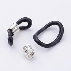 Серебро Держатели силиконовой очковые, с железной фурнитурой, чёрные, серебряный цвет гальваническим, 16x6.5 мм