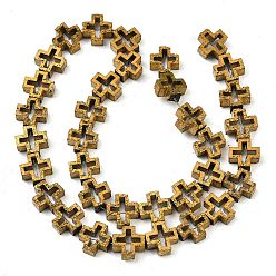 с Золотистым Покрытием Гальванические бусины из натуральной лавы, полый крест, с золотым покрытием, 10~10.5x10~10.5x4~4.5 мм, отверстие : 1 мм, около 35~37 шт / нитка, 14.96''~15.75'' (38~40 см)