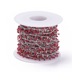 Красный Ручной цепи эмаль бисера, с латунной обуздать цепей, пайки, с катушкой, долговечный, Реальная платина, красные, 5.5x1.5~2 мм, около 32.8 футов (10 м) / рулон