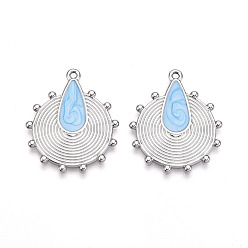 Светло-Голубой 304 подвески из нержавеющей стали, с эмалью, плоские круглые и каплевидные подвески, цвет нержавеющей стали, Небесно-голубой, 29x24x1.5 мм, отверстие : 1.5 мм