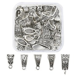 Античное Серебро 50шт 5 стиль тибетский стиль трубы из цинкового сплава поручни, петля под залог, шарф под залог бисера, античное серебро, 13.5~19x7.5~9x7~9 мм, отверстие : 1~2 мм, 10 шт / стиль