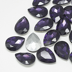 Tanzanite Pointed Back Glass Rhinestone Cabochons, Back Plated, Faceted, teardrop, Tanzanite, 14x10x4.5mm