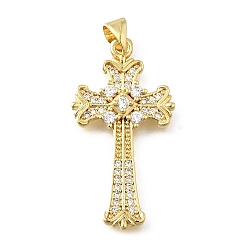 Настоящее золото 18K Латунные микро проложить кубического циркония подвески, крест прелести, стойки покрытие, долговечный, без свинца и без кадмия, реальный 18 k позолоченный, 31.5x16.5x3.5 мм, отверстие : 5x3.5 мм