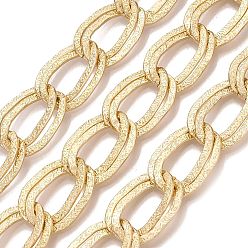 Golden Aluminium Double Curb Chains, Textured, Unwelded, with Spool, Golden, 25x16.5~17x1.5mm, about 32.81 Feet(10m)/Roll
