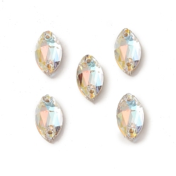 Light Crystal AB Форма глаза лошади пришить на стразах, k 5 стеклянный страз, 2-отверстие ссылка, плоская спинка с покрытием, швейные украшения, свет кристалл AB, 12x6x3.5 мм, отверстие : 0.8 мм