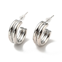 Платинированный Серьги-гвоздики из латуни, массивные серьги-кольца для женщин, без свинца, без кадмии и без никеля, Реальная платина, 25x18x6.5 мм, штифты : 0.9 мм