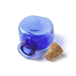 Medium Blue Flat Round Miniature Glass Bottles, with Cork Stoppers, Empty Wishing Bottles, for Dollhouse Accessories, Jewelry Making, Medium Blue, 11.5x21x31mm