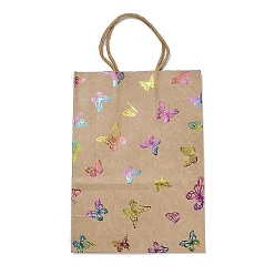 Бабочка Радужные цветные подарочные сумки из крафт-бумаги с тиснением, Прямоугольные пакеты для покупок с ручками из бумажной бечёвки., бабочка, 15x8x21 см