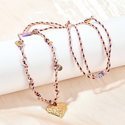 Настоящее золото 18K 304 подвеска в форме сердца из нержавеющей стали с фактурным рисунком, регулируемые ожерелья из хлопкового шнура, со стеклом, ионное покрытие (ip), реальный 18 k позолоченный, 29.92 дюйм (76 см)