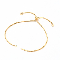 Golden Adjustable 304 Stainless Steel Box Chain Slider Bracelet/Bolo Bracelets Making, with Brass Cubic Zirconia Charms, Golden, Single Chain Length: about 5-1/4 inch(13.3cm)