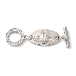 Platinum Brass Micro Pave Clear Cubic Zirconia Toggle Clasps, Cadmium Free & Nickel Free & Lead Free, Oval, Platinum, Link: 19.5x10.5x2mm, Hole: 2mm; Bar: 13.5x4x2.8mm, Hole: 1mm; Ring: 13.5x11.5x2mm, Hole: 0.9mm