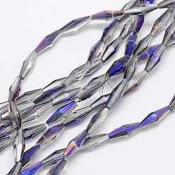 Purple Plated Rice Electroplated Glass Beads Strands, Faceted, Half Rainbow Plated, Purple Plated, 13x4mm, Hole: 1mm, about 60pcs/strand, 29.9 inch