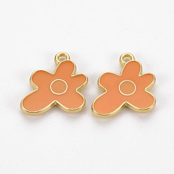 Dark Orange Rack Plating Light Gold Alloy Enamel Pendants, Cadmium Free & Lead Free, Flower, Dark Orange, 17x16x2mm, Hole: 1.6mm