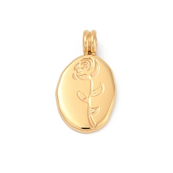 Настоящее золото 14K 304 подвески из нержавеющей стали, ионное покрытие (ip), овал с подвесками в виде цветка розы, реальный 14 k позолоченный, 20x11.5x5 мм, отверстие : 2 мм