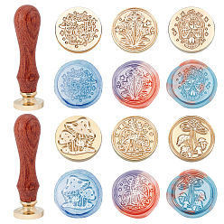 Mushroom Wax Seal Brass Stamp Head, with  Pear Wood Handle, for Wax Seal Stamp, Wedding Invitations Making, Mushroom Pattern, 8pcs/box