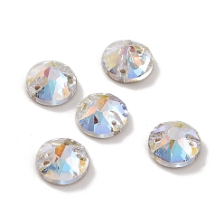 Light Crystal AB Плоская круглая форма, пришитая стразами, k 5 стеклянный страз, 2-отверстие ссылка, плоская спинка с покрытием, швейные украшения, свет кристалл AB, 10x4 мм, отверстие : 1 мм