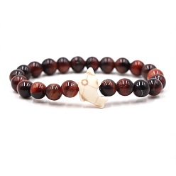 Тигровый глаз Браслеты из натуральных бусин красного тигрового глаза и синтетической бирюзы для мужчин и женщин, круглый и дельфиновый