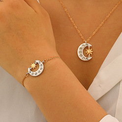 Платиновый & Золотой Браслеты и ожерелья из латуни с кристаллами и стразами., луна, платиной и золотом, 473 мм и 180 мм